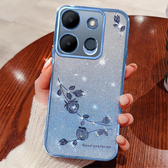 Pouzdro pro Infinix Smart 7 4G, Glitter Flower, modré