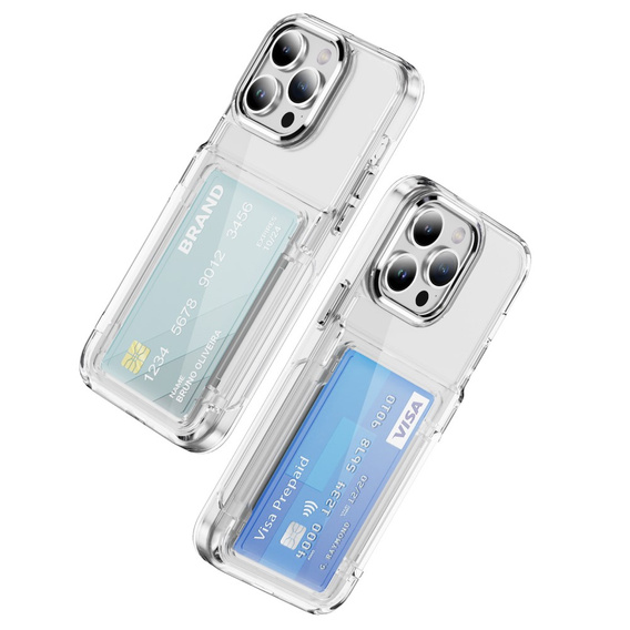 Pouzdro pro iPhone 16 Pro, Card Holder Kickstand, transparentní