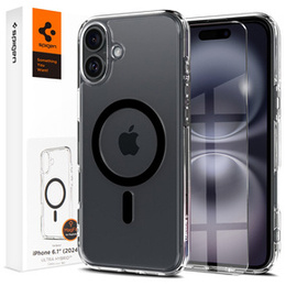 Pouzdro MagSafe Spigen pro iPhone 16, Ultra Hybrid, transparentní / černé + 9H tvrzené sklo
