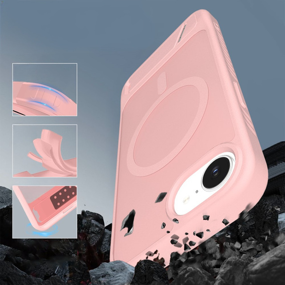Pouzdro pro iPhone 16E, matný stojánek, pro MagSafe, růžové