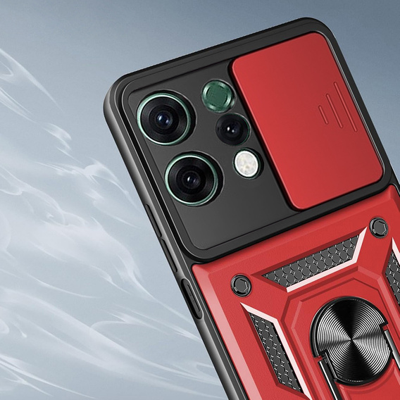 Pancéřové pouzdro pro Oppo Reno 14, s ochranou fotoaparátu, se stojánkem, červené