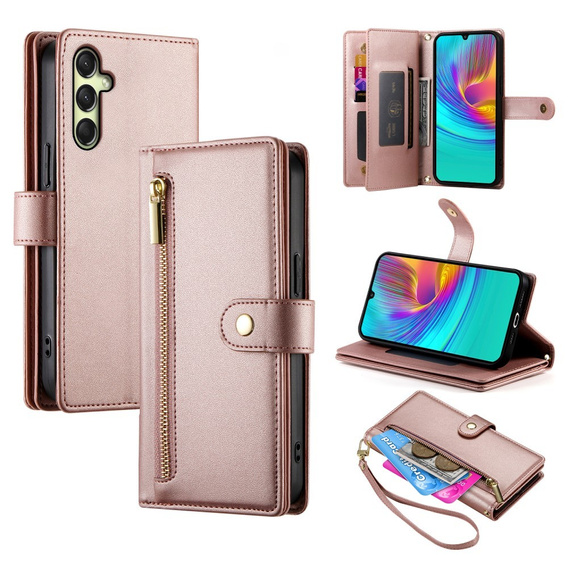 Klopové pouzdro pro Samsung Galaxy A36 5G, Wallet Zipper Pocket, růžové