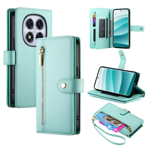 Klopové pouzdro pro Xiaomi Redmi Note 14 Pro 5G / Poco X7 5G, Wallet Zipper Pocket, zelené