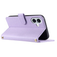 Pouzdro s klopou pro iPhone 16 Plus, Rhombus Crossbody Leather, fialové