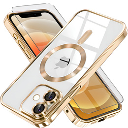 Pouzdro pro iPhone 12, Electro MagSafe, zlaté + sklo na displej
