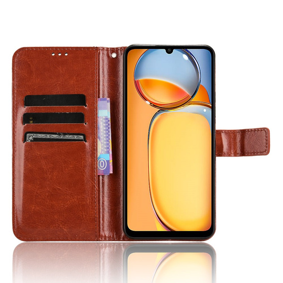 Klopové pouzdro pro Xiaomi Redmi 13C / Poco C65, Crazy Horse Wallet, hnědé