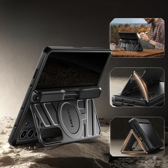 Pancéřové pouzdro pro Samsung Galaxy S24, řada TONGATE MECH s kroužkem, černé