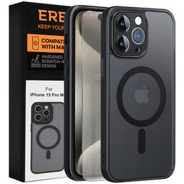 Pouzdro pro iPhone 15 Pro Max, pro MagSafe, ERBORD Matt Case, černý + sklo na displej