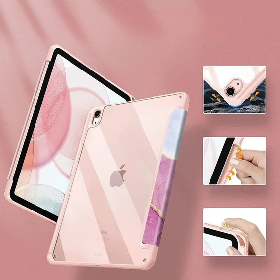 Pouzdro pro iPad 10.9" 2022 (10 gen.), Smartcase Hybrid, se slotem na stylus, Marble růžové