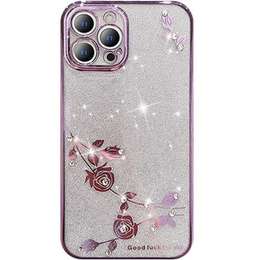 Pouzdro pro iPhone 14 Pro Max, Glitter Flower, fialové