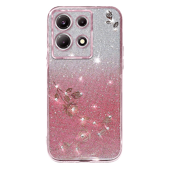 Pouzdro pro Infinix Note 30 Pro 4G, Glitter Flower, růžové rose gold