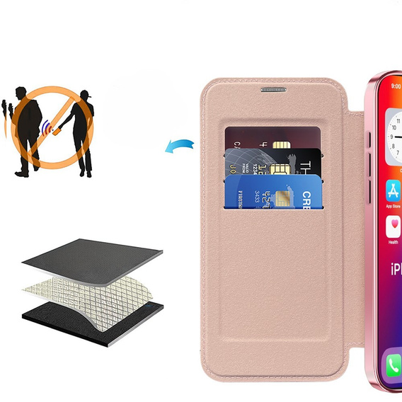 Klopové pouzdro pro iPhone 16 Pro Max, RFID Wallet MagSafe CamShield, růžové