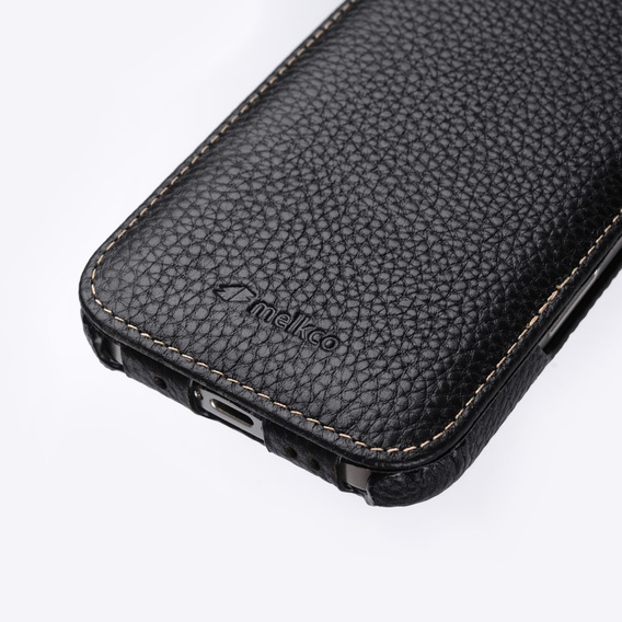 MELKCO flipové pouzdro pro iPhone 16 Pro, kožené, flipové, černé