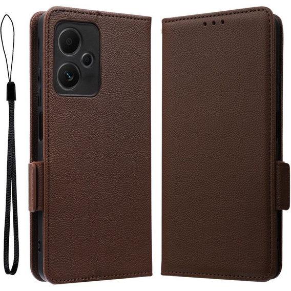 Klopové pouzdro pro Xiaomi Redmi Note 12 5G / POCO X5 5G, Wallet Litchi Magnet, hnědé