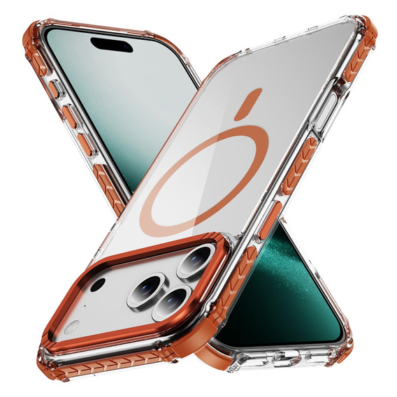 Pancéřové pouzdro MagSafe čiré s oranžovými boky pro iPhone 17 Pro Max