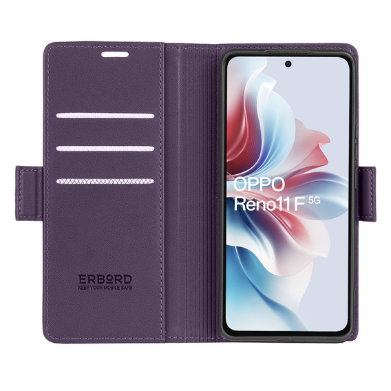 Pouzdro pro Oppo Reno 11F, ERBORD Glossy Litchi, flipová peněženka, fialové