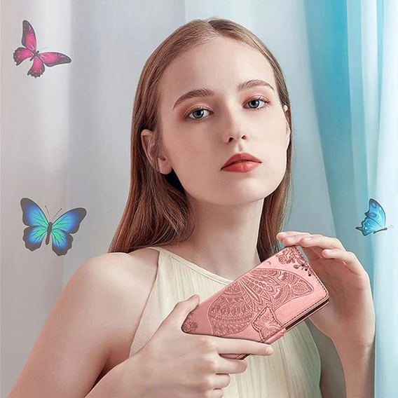 Klopové pouzdro pro Realme C71, Butterfly, růžové rose gold