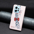 Klopové pouzdro pro Xiaomi Redmi Note 12 4G, Wallet, giraffe, růžové