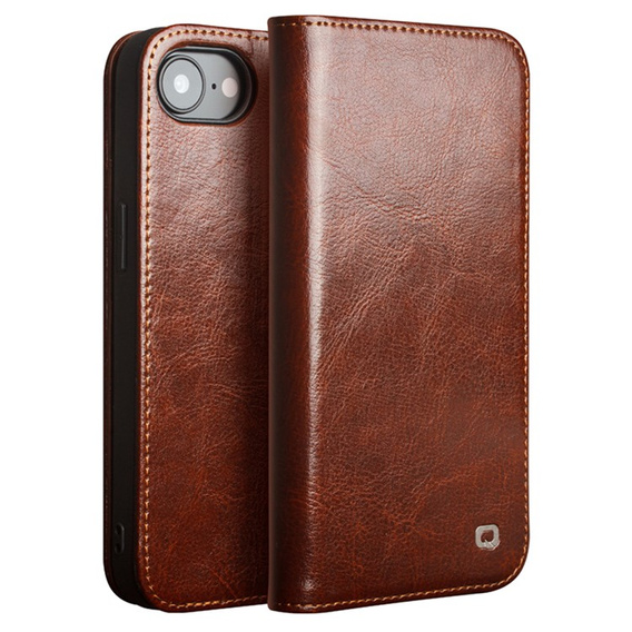 Flipové pouzdro pro Iphone 16E, QIALINO Leather Wallet, hnědé