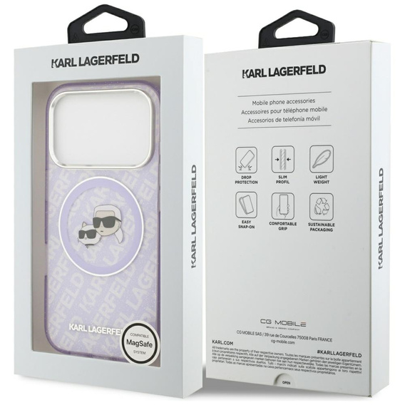 Pouzdro Karl Lagerfeld IML Glitter Karl & Choupette Heads Logo MagSafe pro iPhone 17 Pro