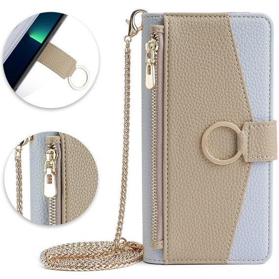 Flipové pouzdro Wallet Zipper Pocket pro iPhone 15 Pro, Wallet Zipper Pocket, se zrcátkem, modré