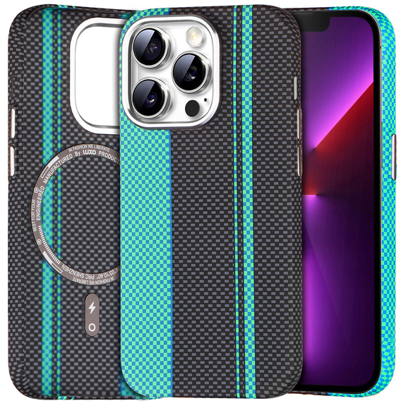Pouzdro pro iPhone 13 Pro, Carbon Fiber MagSafe, černá / modrá