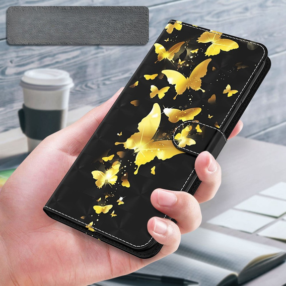 Klopové pouzdro pro Oppo A17, Wallet, Butterflies zlaté