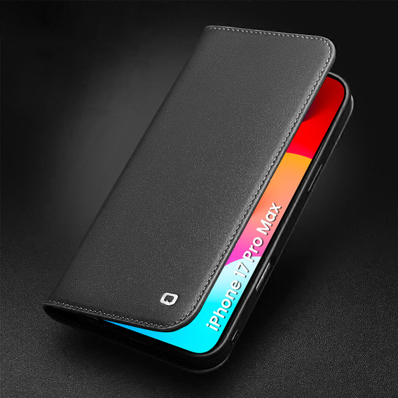 QIALINO kožené peněženkové flipové pouzdro pro iPhone 17 Pro Max - černé