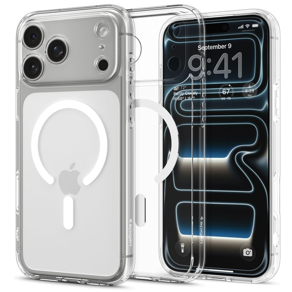 Spigen Ultra Hybrid MagSafe pouzdro pro iPhone 17 Pro, čiré / bílé