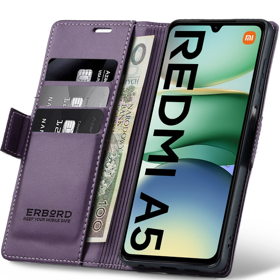 ERBORD Lesklá peněženka Litchi s klopou pro Xiaomi Redmi A5