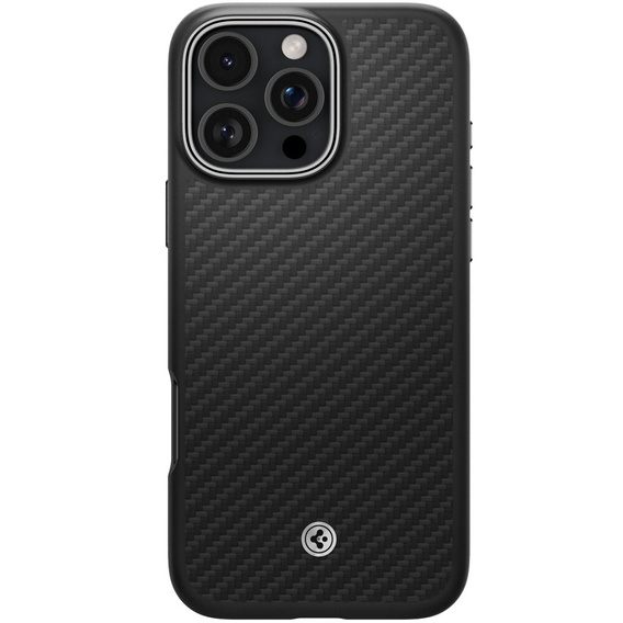 Pouzdro Spigen pro iPhone 16 Pro, Enzo Aramid MagSafe, karbonově černá / stříbrná + 9H tvrzené sklo