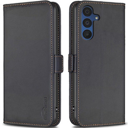 Klopové pouzdro pro Samsung Galaxy A15, BINFEN Wallet, černé + 9H sklo