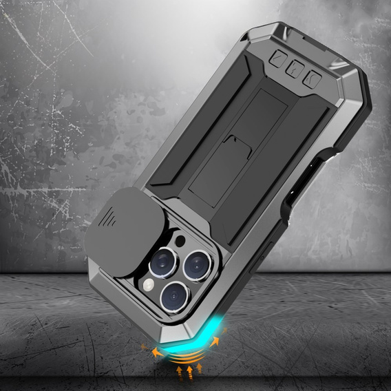 Pouzdro pro iPhone 16 Pro Max, R-JUST CamShield Slide, pancéřované, černé