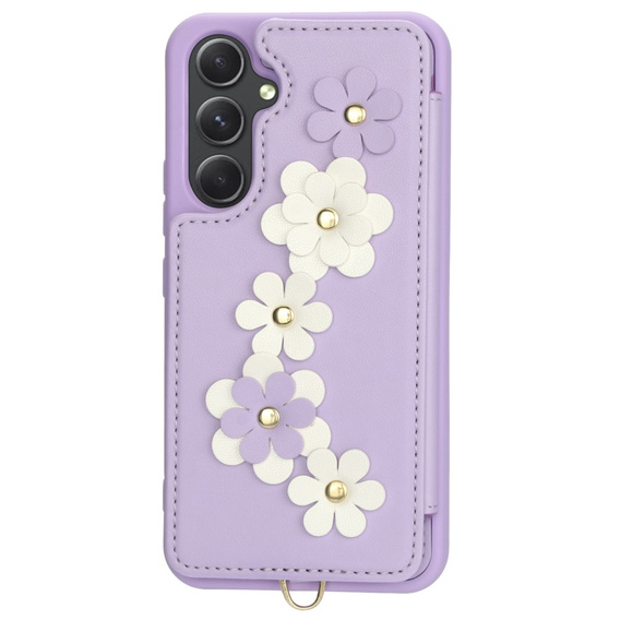 Pouzdro pro Samsung Galaxy A55 5G, Leather Flower Card Slot, fialové