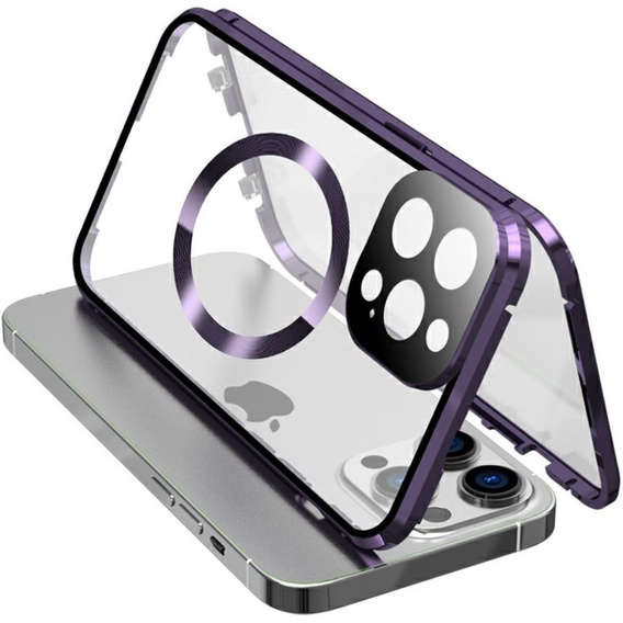 Magnetické pouzdro Dual Glass MagSafe pro iPhone 15 Plus, fialové