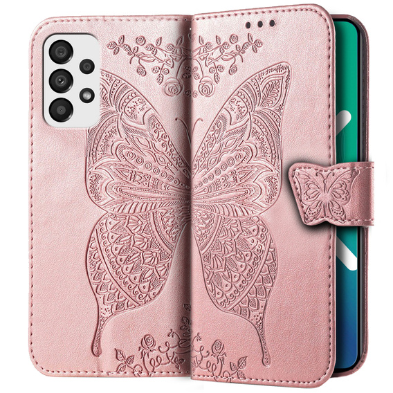 Klopové pouzdro pro Samsung Galaxy A33 5G, Butterfly, růžové rose gold