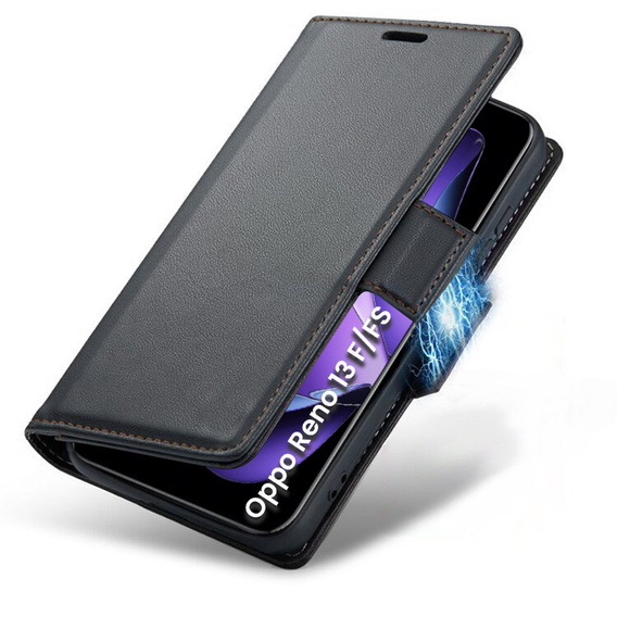 Pouzdro pro Oppo Reno 13F / Oppo Reno 13FS, ERBORD Glossy Litchi, flipová peněženka, černé