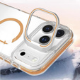 Pouzdro pro iPhone 17 Pro, pro MagSafe, se stojánkem, průhledné se zlatými vložkami