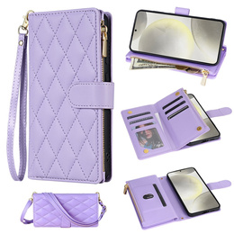 Pouzdro s klopou pro Samsung Galaxy S25 Edge, Rhombus Crossbody Leather, fialové