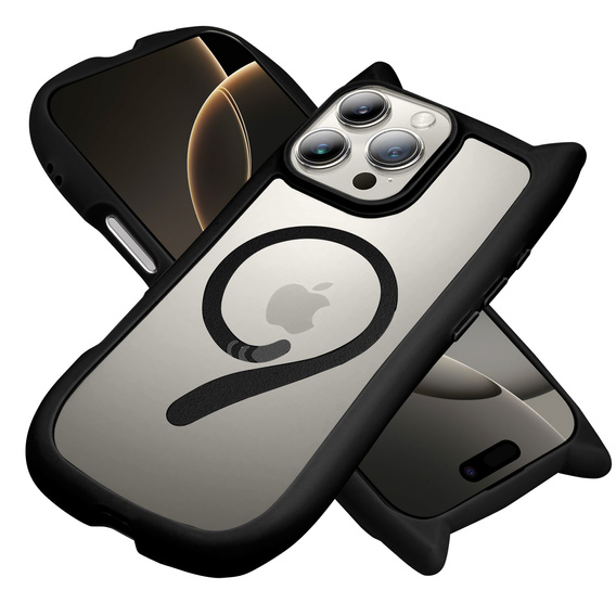Pouzdro pro iPhone 16 Pro, pro MagSafe, Cute Cat, černé + sklo na displej