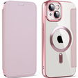 Klopové pouzdro pro iPhone 14 Plus, RFID Wallet MagSafe CamShield, růžové