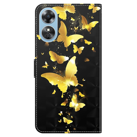 Klopové pouzdro pro Oppo A17, Wallet, Butterflies zlaté
