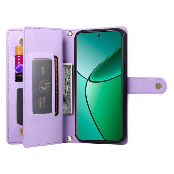 Klopové pouzdro pro Realme 14 Pro 5G, Wallet Zipper Pocket, fialové