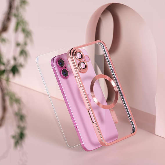 Pouzdro pro iPhone 16, Electro MagSafe, růžové + sklo na displej
