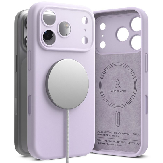 Pouzdro Ringke pro iPhone 17 Pro Max, silikonové magnetické pouzdro MagSafe, světle fialové
