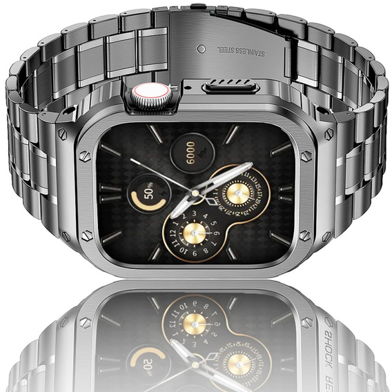 Ocelový náramek s pouzdrem pro Apple Watch 7/8/9 45MM, šedý