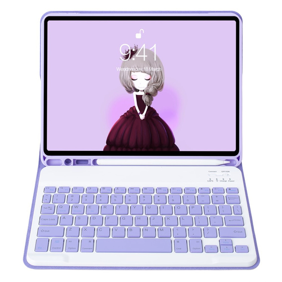 Pouzdro s bluetooth klávesnicí pro iPad 11" 2025 A16 (11 gen.) / iPad 10.9" 2022 (10 gen.), fialové