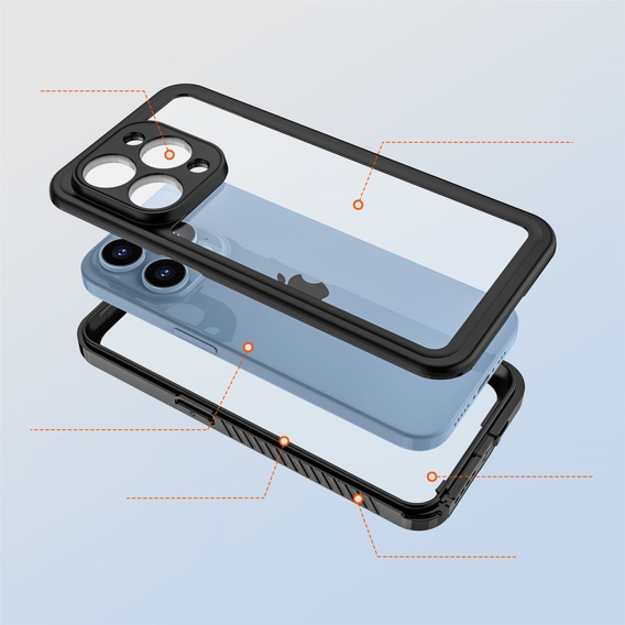 Vodotěsné pouzdro IP68 pro iPhone 15 Pro, černé