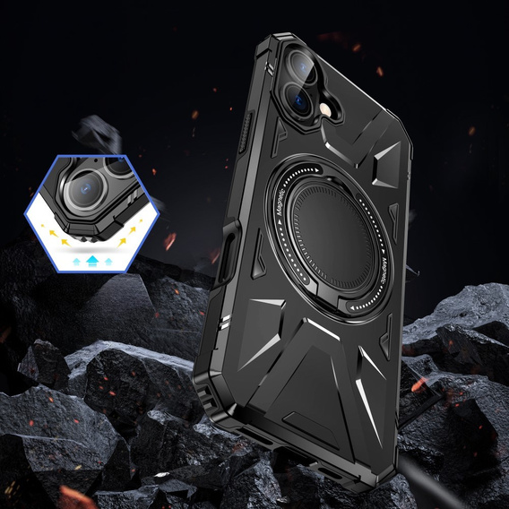 Pouzdro pro iPhone 16, pancéřované se stojánkem a deskou na rukojeť, černé