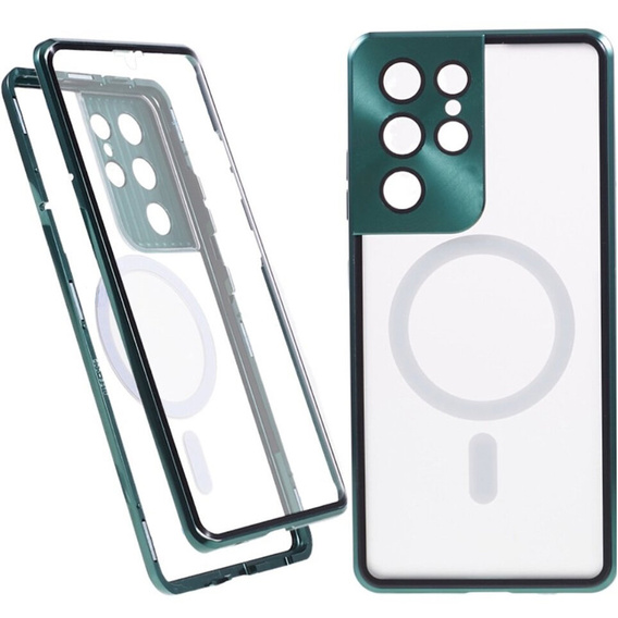 Magnetické pouzdro Dual Glass MagSafe pro Samsung Galaxy S21 Ultra, zelené